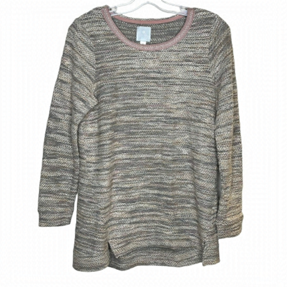 SUNDAY Multicolor Knit Sweater Metallic Thread Asymmetrical Hem Heathered Marled